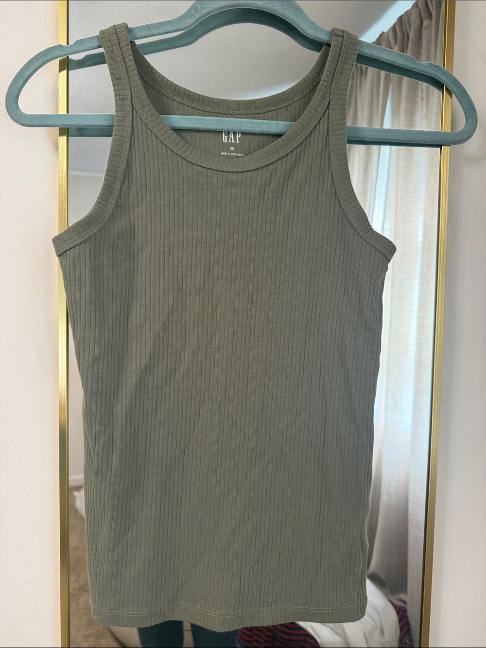 GAP Olive Ribbed Tank Top - Sleeveless Scoop Neck